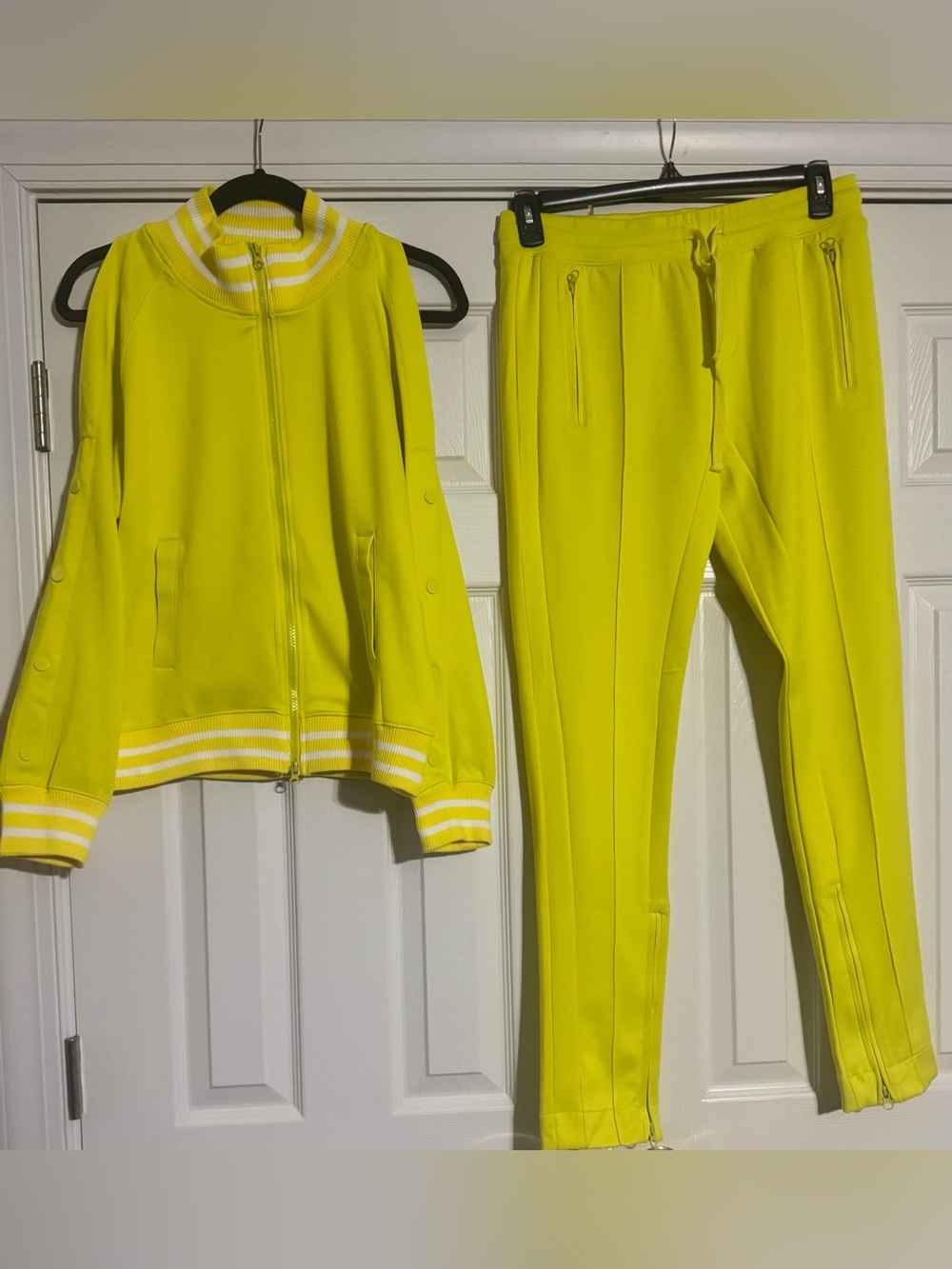 Vibrant Neon Yellow Zip Track Jacket with cutout shoulders + Matching Pants